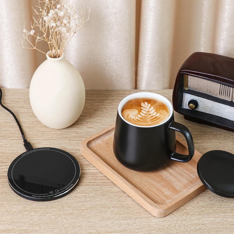 APEKX Warm Cup Coffee Mug Warmer Set - Smart Stable Constant Temperature 131°F, 15W Wireless Charging, 12.8 oz Capacity - Supports USB-C Interface, Automatic Power On/Off Function (4 H). (Black) - Image 3